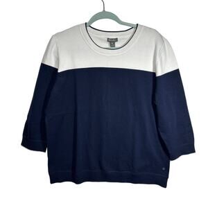 Eddie Bauer Colorblock Two-Tone 3/4 Sleeve Sweater Top Blue White Size 2XL **